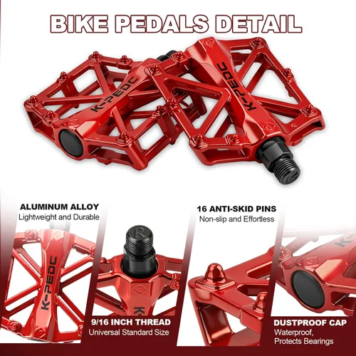 Miniatura 3 de Pedales de plataforma de bicicleta de aluminio CNC Pedales ligeros de ciclismo de carretera para bicicleta MTB BMX Rojo