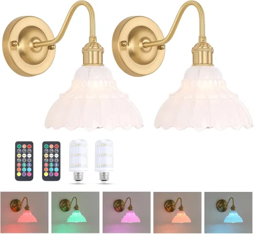 Miniatura 22 de Shenmoyl Aplique de Pared Vintage con Pantalla de Cristal con Patrón de Lirio de los Valles Verde, Cadena Ajustable, Luz de Pared Montada Retro