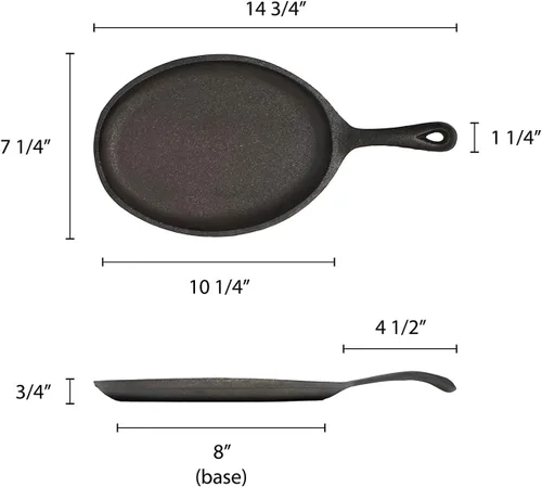 Miniatura 5 de TrueCraftware - Sartén de hierro fundido de 7 x 9-1/4 x 1-1/2 pulgadas con asa- Sartén apilable para parrilla, plato chisporroteador, sartén