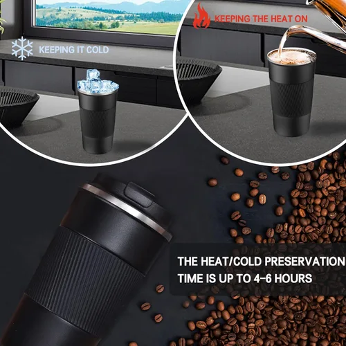 Miniatura 5 de Taza de 18 onzas con revestimiento de cerámica en el interior, taza de café aislada con tapa, taza de viaje para café a prueba de fugas, taza