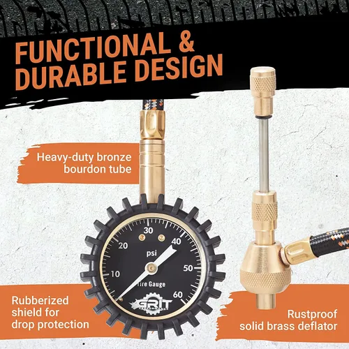 Miniatura 4 de medidor de presión de neumáticos (0-60 PSI) de alta resistencia, con estuche de espuma personalizado, tapones cromados y herramienta de reparación
