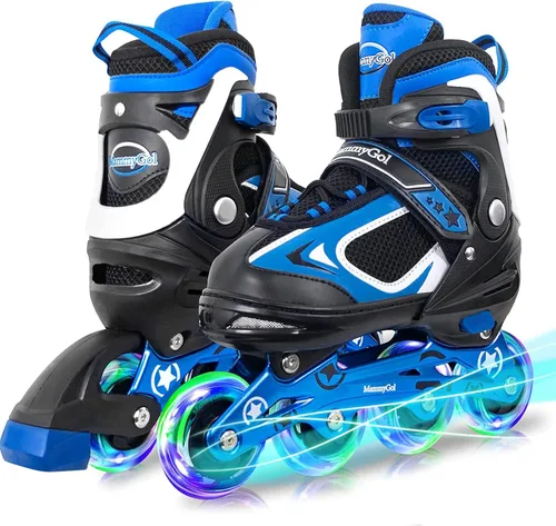 MammyGol Adjustable Inline Skates for Kids Boys Girls Youth Blades Roller Skates with Light up Wheels Ages 4-16 Azul