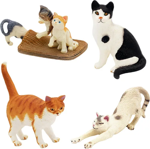 Gemini&Genius 6 juguetes de gato para niños, figuras de gato, gatitos realistas para niños pequeños, juguetes divertidos de animales para mascotas,