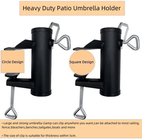 Miniatura 4 de Soporte de abrazadera para paraguas para exteriores, resistente con clip de montaje para sombrilla de patio, color negro
