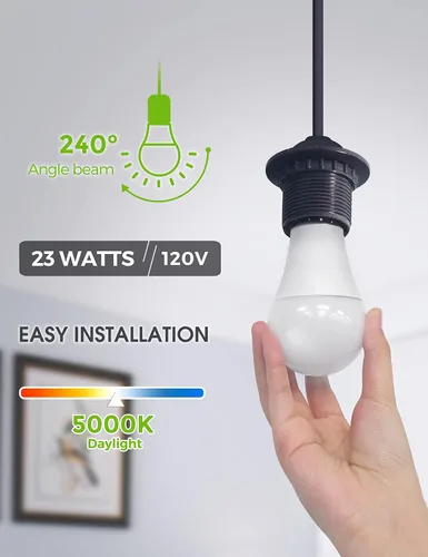 Miniatura 7 de LOHAS Bombilla LED Blanca Super Brillante, A21 23W (equivalente a 150-200 vatios), 2500 Lúmenes Altos, 5000K Blanco Luz de Día, bombillas de garaje