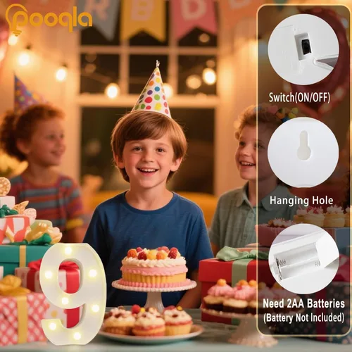 Miniatura 2 de Pooqla Letras y Números Decorativos con Luces LED, Letras y Números de Neón de Plástico Blanco para Decoración de Fiestas, Bodas, Funciona