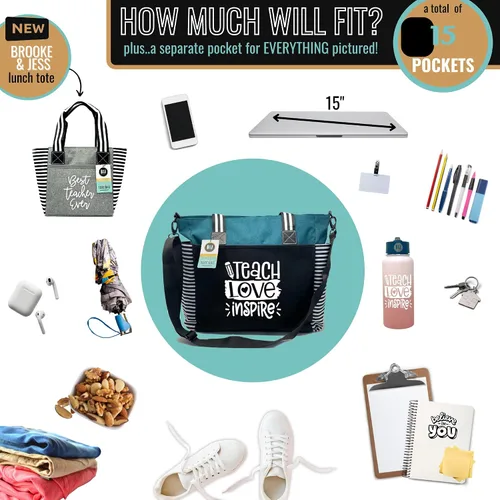 Miniatura 51 de Brooke & Jess Designs Teacher Tote Bag for Work - Teacher Handbag Gifts for Women, Teacher Bag Best Teacher Appreciation Gift