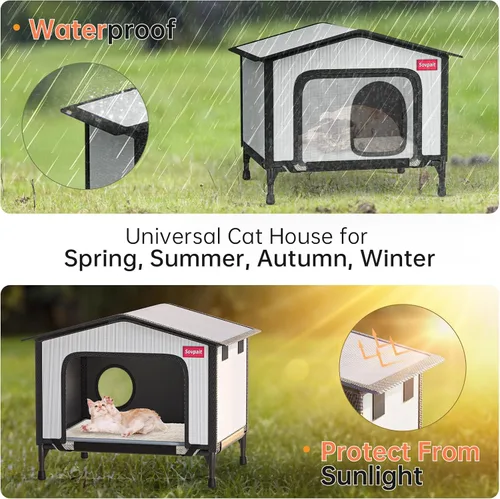 Miniatura 3 de SOVPAI - Casa para gatos al aire libre, casa impermeable para gatos callejeros, adecuada para gatos de exteriores/interiores, fácil de montar