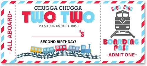 VAHATAN Invitaciones de fiesta de segundo cumpleaños con sobres, paquete de 20 invitaciones de tren para fiesta de segundo cumpleaños con sobres, 9