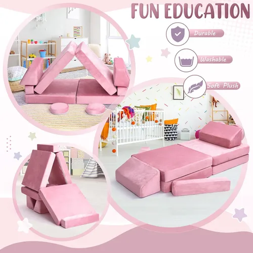 Miniatura 4 de Sofá de juegos para niños, sofá de 10 piezas para sala de juegos y dormitorio, modular para jugar, crear, dormir (rosa)