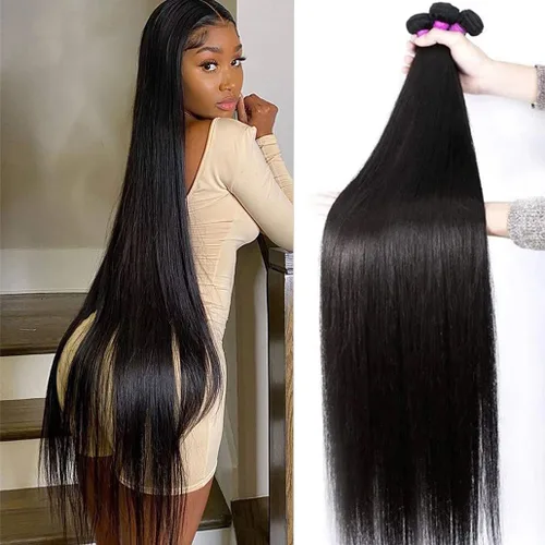 Miniatura 7 de Paquetes de pelo lacio brasileño, cabello humano virgen 100% sin procesar, color negro natural, 4 paquetes, 12, 14, 16 y 18 pulgadas