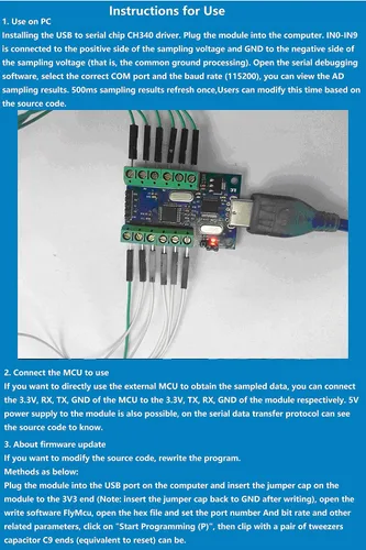 Miniatura 4 de NOYITO USB 10-Channel 12-Bit AD módulo de adquisición de datos STM32 UART Comunicación USB a chip serie CH340 módulo ADC