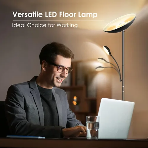 Miniatura 3 de BoostArea Lámpara de pie, LED de 20 W/2000 lúmenes, lámpara de pie torchiere brillante con lámpara de lectura ajustable de 5 W, lámpara de pie