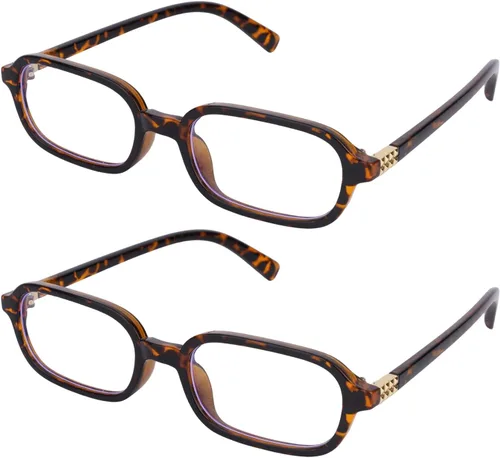 2 lentes rectangulares de luz azul, lentes cuadrados retro, pequeños, estrechos de los años 90, con bloqueo de luz azul para mujeres y hombres