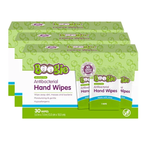 Miniatura 16 de Boogie Toallitas antibacterianas para manos, 30 unidades, hipoalergénicas y sin alcohol, envueltas individualmente, esencial para viaje y bolsa