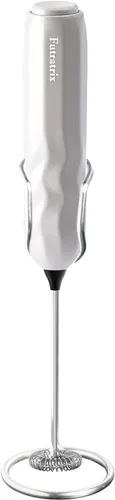 Miniatura 8 de Espumador de leche de mano, mezclador de bebidas rápido y potente funciona con pilas con batidor de acero inoxidable para café (plateado con soporte)