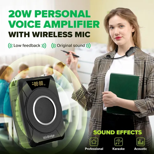 Miniatura 3 de Amplificador de voz Bluetooth 5.0 con micrófono inalámbrico, micrófono personal impermeable, amplificador de voz inalámbrico, megáfono portátil