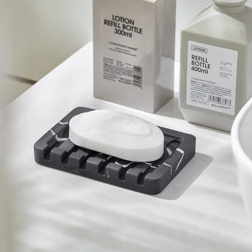 Miniatura 3 de INIUNIK Jabonera autodrenante – Bandeja para jabón con aspecto de mármol, caja de ahorro para esponja para baño, ducha, cocina, color negro