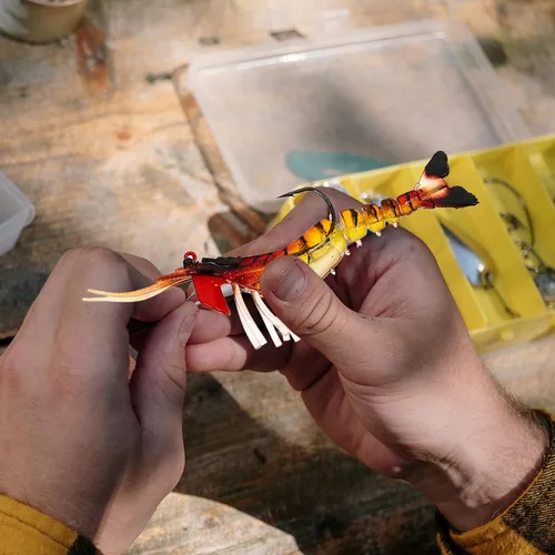 Miniatura 5 de INOOMP 5 uds. Señuelos de camarón de pesca luminosos Señuelos de camarón de PVC Señuelos de pesca cebos falsos de simulación de camarones cebos