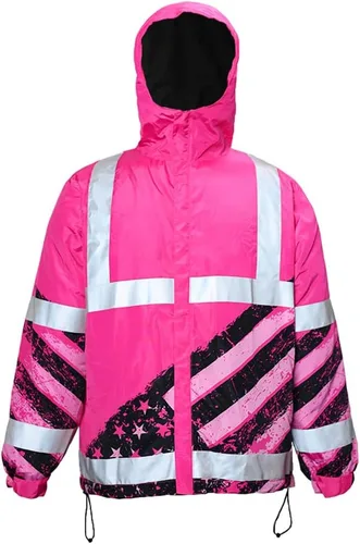 Miniatura 39 de Sudadera con Capucha de Alta Visibilidad con Bandera de EE.UU. de Color Personalizado para Hombres y Mujeres con Cintas Reflectantes, Ropa