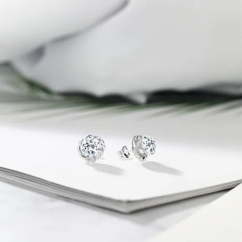 Miniatura 265 de Gem Stone King Aretes de plata de ley 925 de 0.236 in con piedra natal redonda para mujer