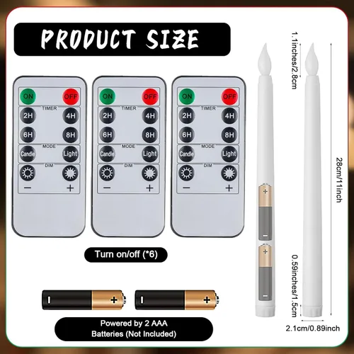 Miniatura 4 de Baquler 72 velas cónicas sin llama con control remoto y temporizador, candeleros de 11 pulgadas que funcionan con baterías, velas LED parpadeantes