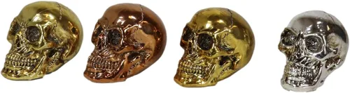Miniatura 5 de Ebros Gift Pirate's Loot Island of Treasure - Juego de 4 mini figuritas de calaveras de latón y cobre en tono plateado metálico, cráneo, cráneo