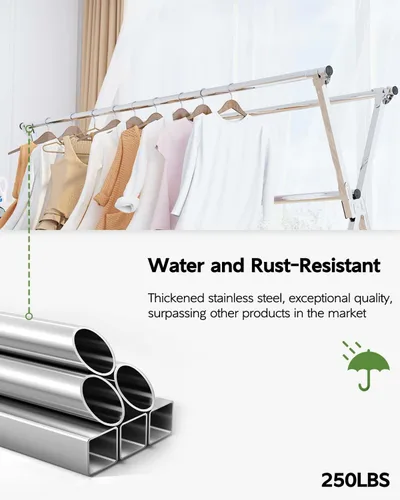 Miniatura 6 de Vikaqi Tendedero de Ropa Plegable de 95 Pulgadas para Interiores y Exteriores, Tendedero de Ropa Plegable Colapsible, Tendedero de Lavandería