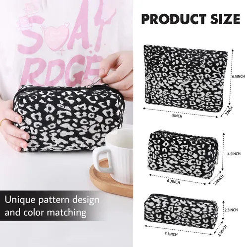 Miniatura 5 de Juego de 3 bolsas de maquillaje para niñas y mujeres, organizador de viaje, bolsa de aseo de baño, bolsa de almacenamiento de gran capacidad