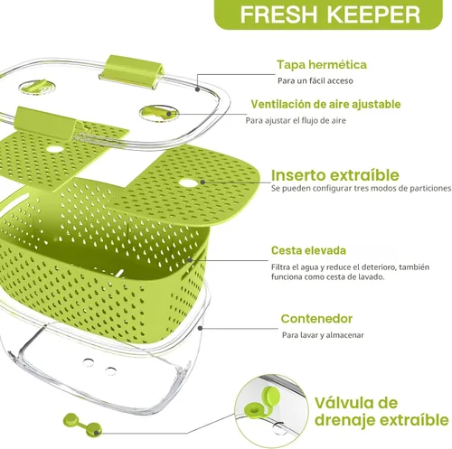 Miniatura 6 de LUXEAR Juego de 3 unidades de contenedores de almacenamiento de frutas y vegetales frescos, contenedor de almacenamiento de refrigerador sin BPA