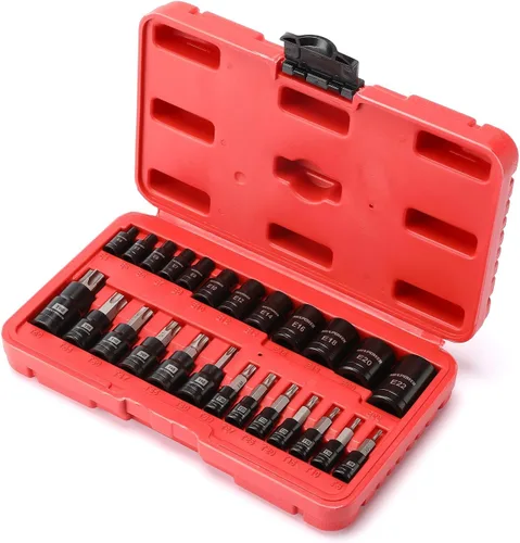 Miniatura 7 de MIXPOWER Juego de 25 puntas y dados Torx, 13 puntas de estrella (T8- T60) y 12 enchufes E-Torx (E4-E22), juego de mecánico de automóviles