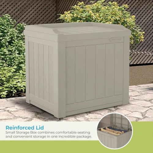 Miniatura 4 de Suncast Caja de Almacenamiento para Exteriores - Caja de Cubierta Exterior de Resina Color Gris Pardo Claro de 22 Galones con Asiento, Contenedor