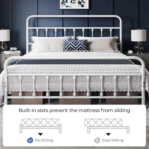 Miniatura 5 de Yaheetech Base de cama clásica de metal con base de colchón con estilo victoriano, cabecera, estribo, almacenamiento debajo de la cama, no necesita