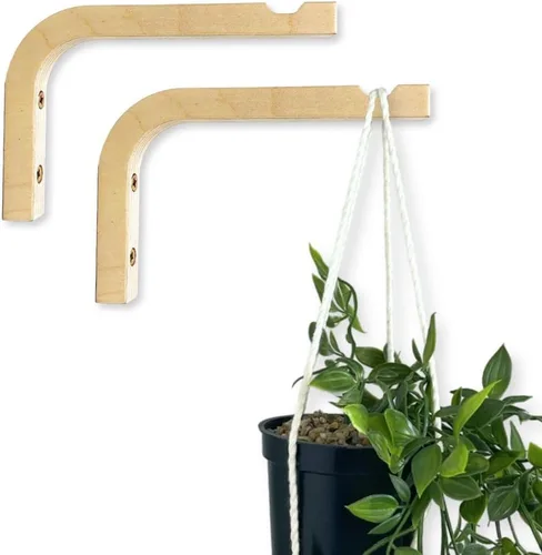 Miniatura 17 de EvenWood Juego de 2 ganchos para plantas de pared de 6 pulgadas, gancho de madera montado en forma de L, soporte para interiores y exteriores