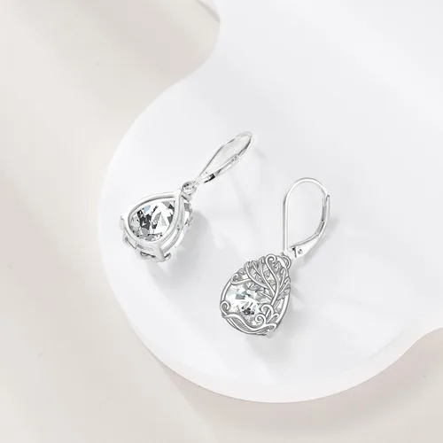 Miniatura 163 de Aretes colgantes con forma de lágrima de filigrana de piedra lunar de plata de ley 925 con cierre de palanca para mujer, regalos de joyería