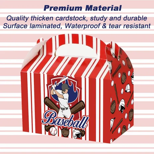Miniatura 4 de chiazllta Cajas de regalo de fiesta de béisbol, cajas de regalo, galletas de caramelo de béisbol, caja de cartón con asas para niños, suministros