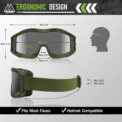 Miniatura 6 de Airsoft - Gafas de seguridad antivaho con certificación ANSI Z87.1, resistentes a los impactos, gafas de tiro tácticas Lente de una sola capa A3