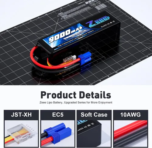 Miniatura 3 de Zeee 4S Lipo Batería 9000mAh 14.8V 100C RC Lipos EC5 conector con placas de metal compatible con Xmaxx RC Car RC Truck RC Tank RC Modelos RC