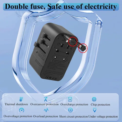 Miniatura 5 de Convertidor de voltaje de 220 V a 110 V, convertidores de viaje de Estados Unidos a Europa, adaptador de corriente de viaje internacional universal