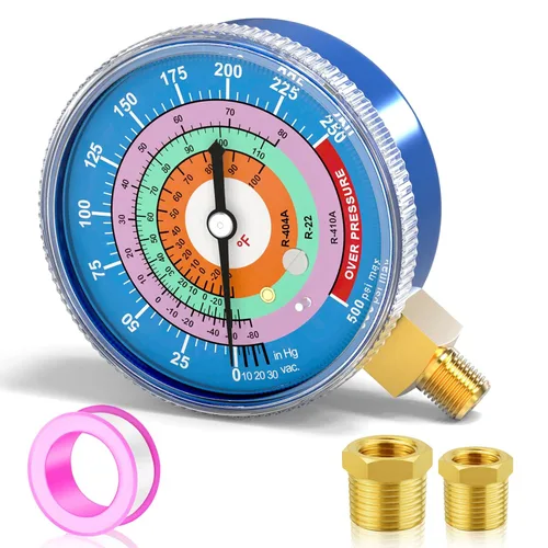 Miniatura 14 de MEANLIN MEASURE Medidor de presión de refrigeración, 1/8" NPT, 0-800Psi, 2-3/4" dial, R-404A, R-22, R-410A, grado F, con 1/4" NPT y 3/8" NPT buje