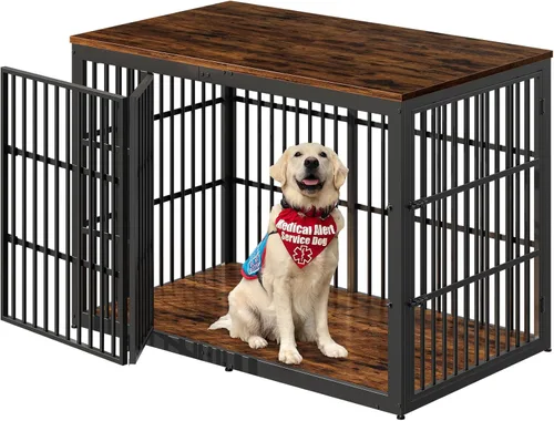 Miniatura 9 de Lyromix Mueble de jaula para perros de 54 pulgadas con puerta plegable, jaulas XXL para perros grandes, jaula decorativa de madera para perros, mesa
