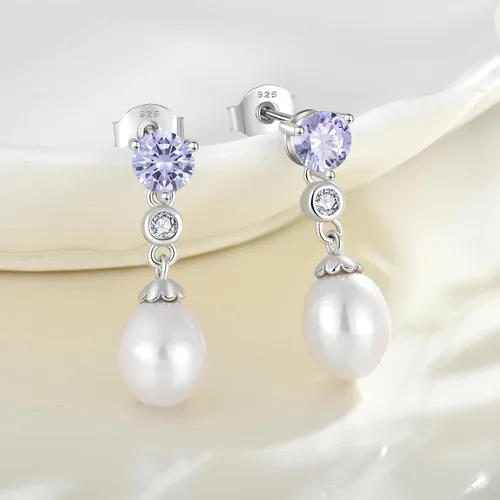 Miniatura 4 de BELRYO Aretes de perlas de plata de ley 925 con circonitas cúbicas con perlas cultivadas de agua dulce de 0.315 x 0.394 in para novia, madre, regalo