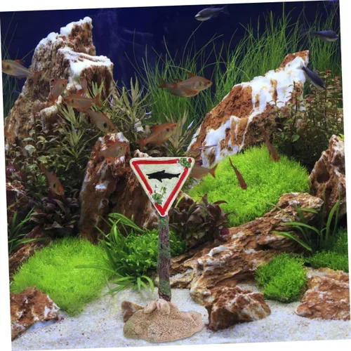 Miniatura 8 de ULTECHNOVO Decoración de acuario artificial Pe117 Shark Fish Tank Señal de advertencia de dibujos animados de resina ornamento único paisaje