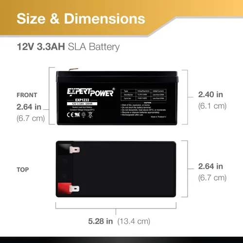 Miniatura 3 de ExpertPower Paquete de 6 baterías de plomo ácido selladas recargables de 12v 3.3ah