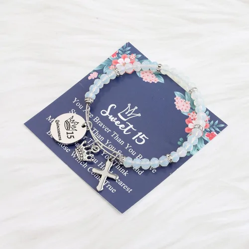 Miniatura 4 de FEELMEM Pulsera con cuentas para niña dulce 15, regalo de quinceañera, regalo de quinceañera, fiesta de cumpleaños 15, regalos para ella