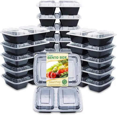 Enther Contenedores de preparación de comidas [paquete de 20] 2 compartimentos con tapas, caja Bento para almacenamiento de alimentos, sin BPA,