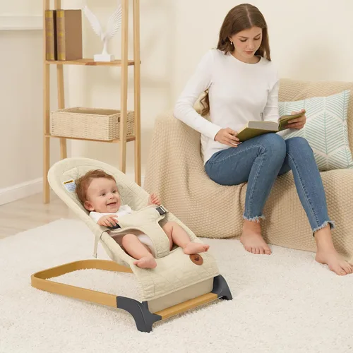 Miniatura 7 de ANGELBLISS Bouncer para bebés, asiento de gorila portátil para bebés, asiento hinchable para bebés con tela, vibraciones naturales (albaricoque)