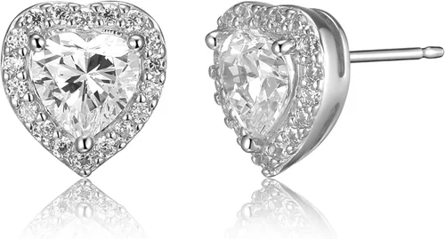 Miniatura 5 de Amazon Essentials Aretes de plata de ley con halo de corazón de zafiro blanco, (anteriormente colección Amazon)