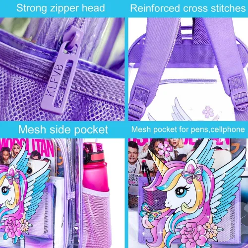 Miniatura 29 de Mochila transparente, aprobada por el estadio, para niñas y niños, mochila transparente de PVC resistente para mujeres y hombres