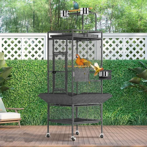 Miniatura 6 de Jaula para pájaros de 61 pulgadas con parte superior de juego, jaula para pájaros extra grande con perchas de madera, alimentador para periquitos